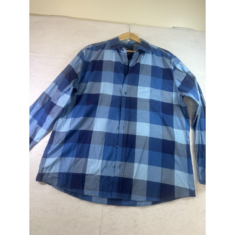 Jos A Bank Travelers Collection Shirt Mens XL Blue Plaid Button Down